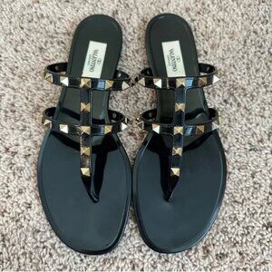 Valentino Rockstud Jelly Thong Sandals Black